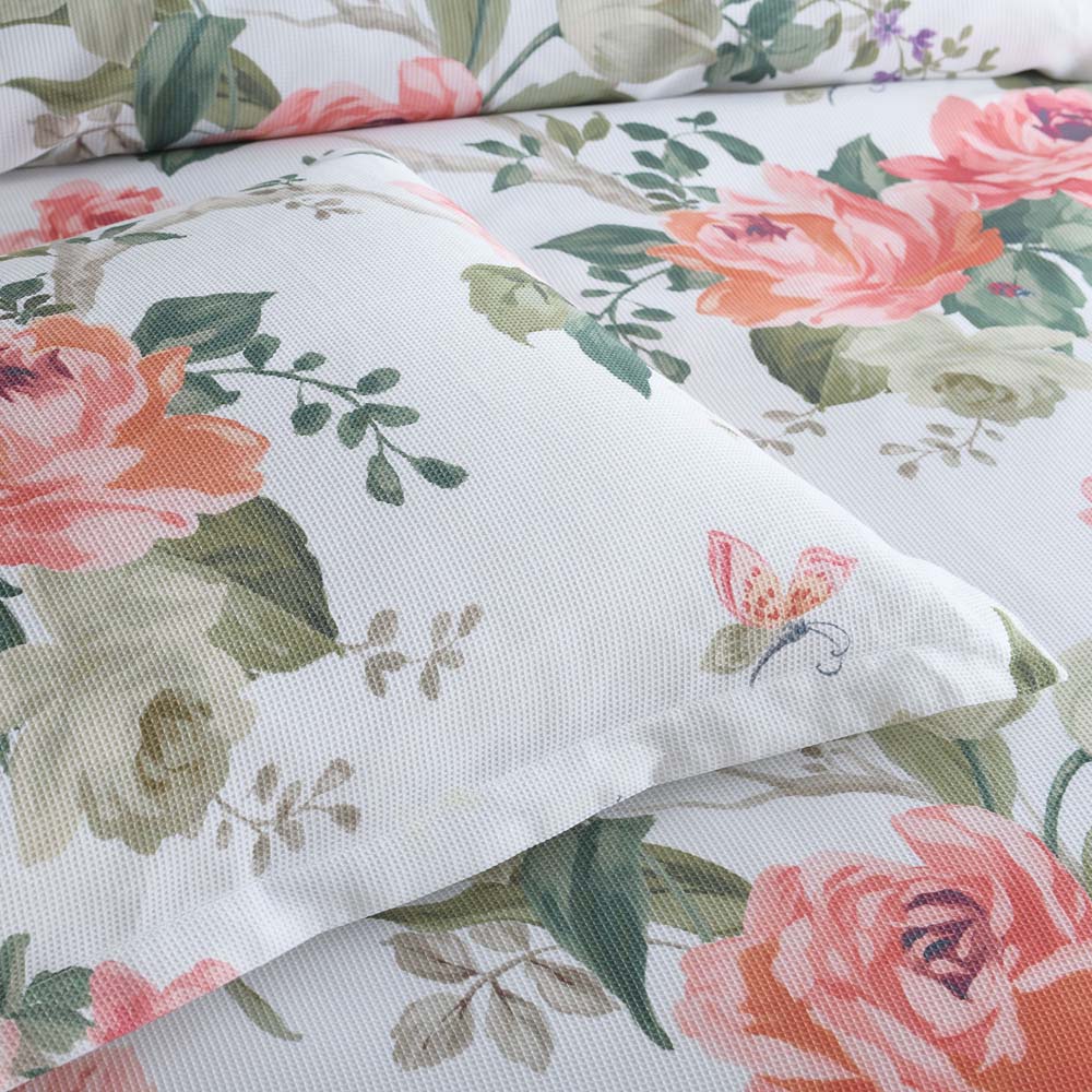 King Size English Rose Patterned White Quilt Cover Set for Bed