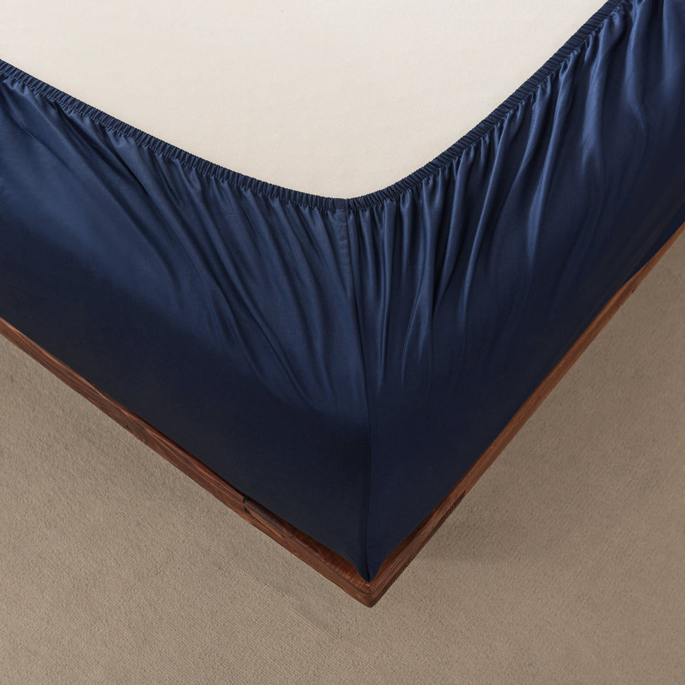 Navy Single Bed 40cm Casey Cotton 400TC Fitted Sheet & Pillowcase Combo