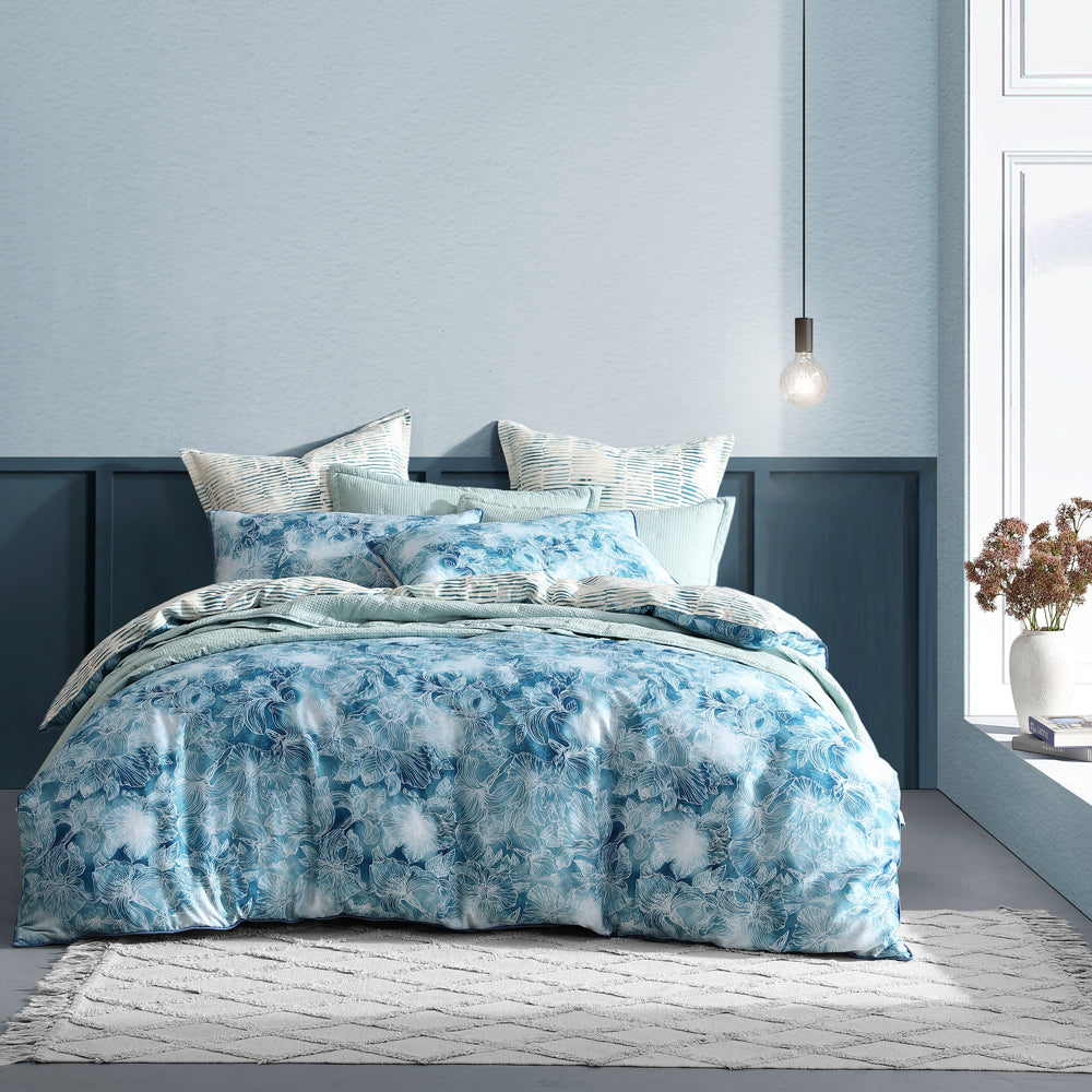 King - Sized Logan and Mason Kiama Blue Quilt Cover Set for a Relaxing Bedroom Ambiance