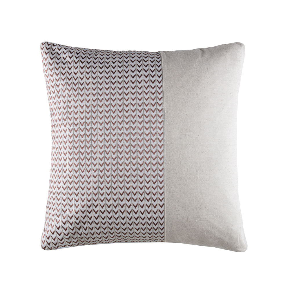 Nash Natural Square Embroidered Filled Cushion with Faux Linen Panel