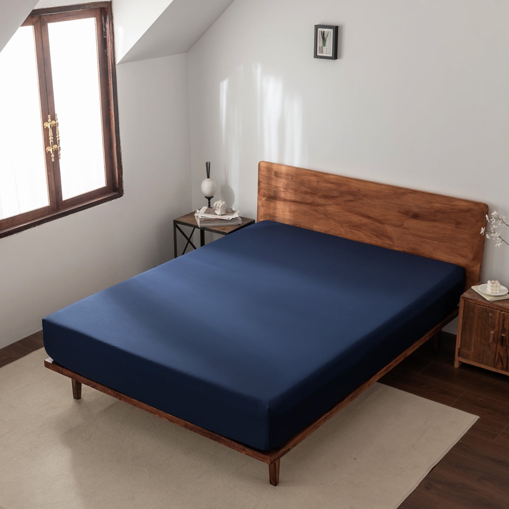 Navy Double Bed 40cm Casey Cotton 400 Thread Count Fitted Sheet for Comfortable Sleep