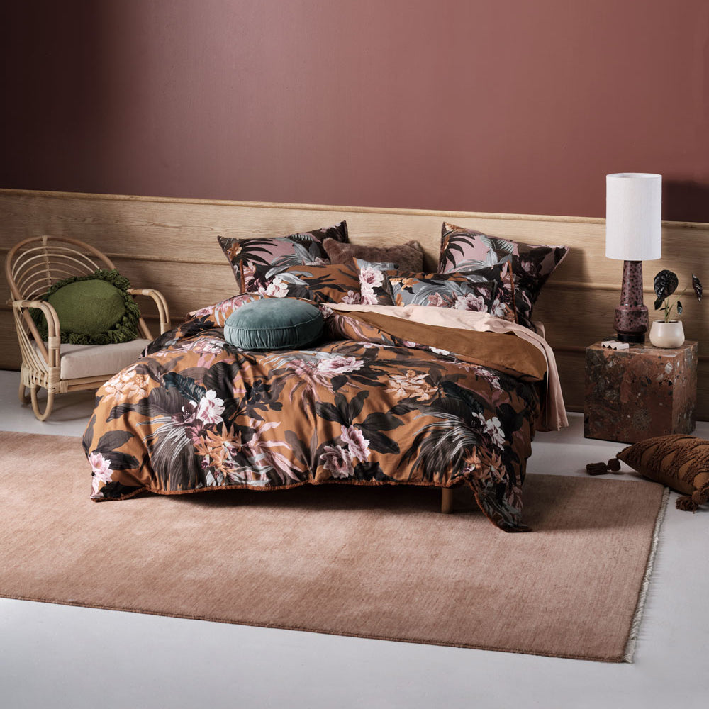 Linen House Queen Bed Marilla Cinnamon Quilt Cover Set with Tropical Print