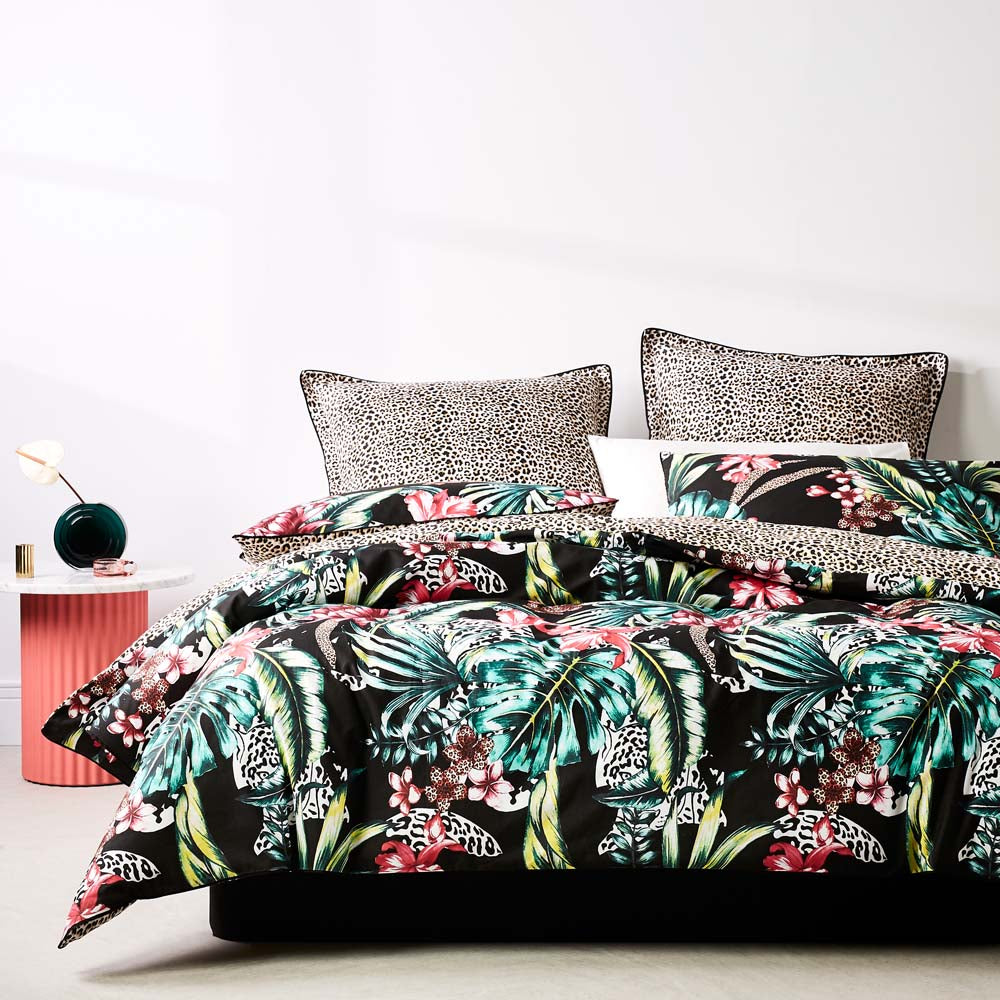 Logan and Mason Etta Double Bed Black Quilt Cover Set with Exotic Design