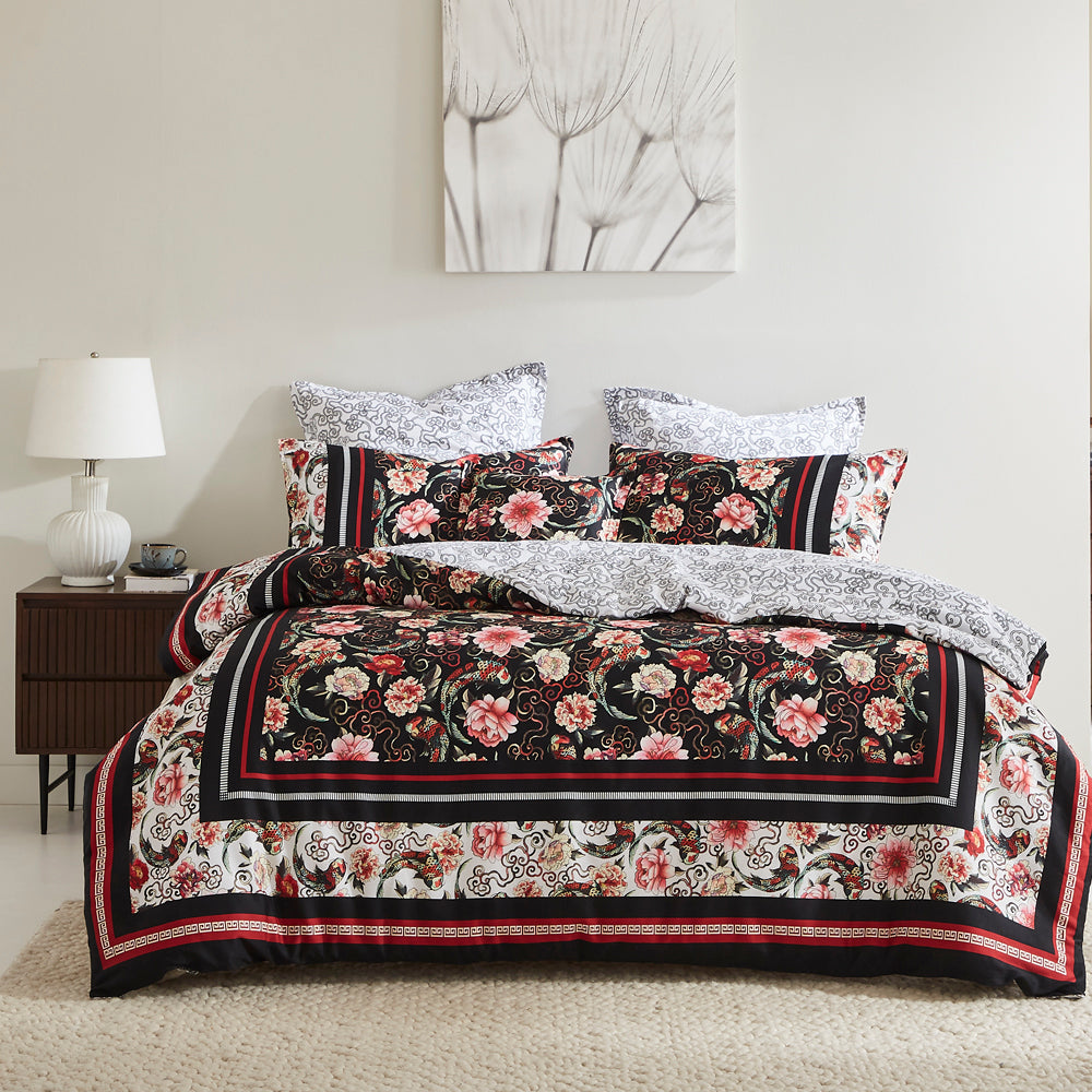 Exquisite Shanghai Nights Black King - Sized Quilt Cover Set