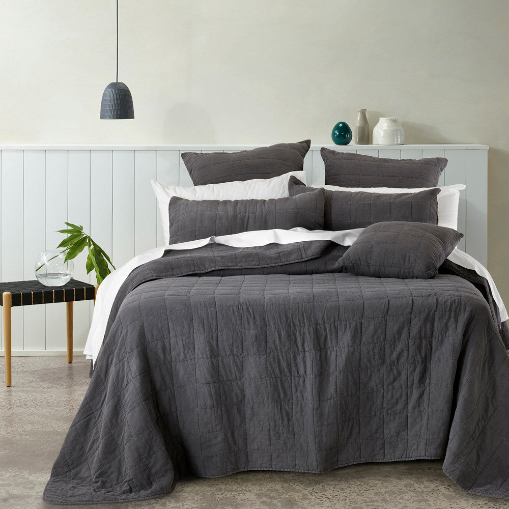 Bianca Geraldton Coal Single or Double Bed Quilted Coverlet Set for Modern Bedroom Decor