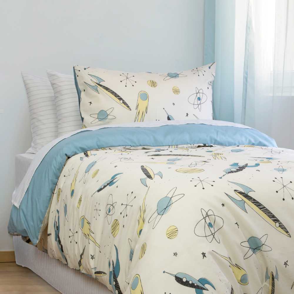 Single Bed Rocket Boy Chambray Stylish Quilt Cover Set