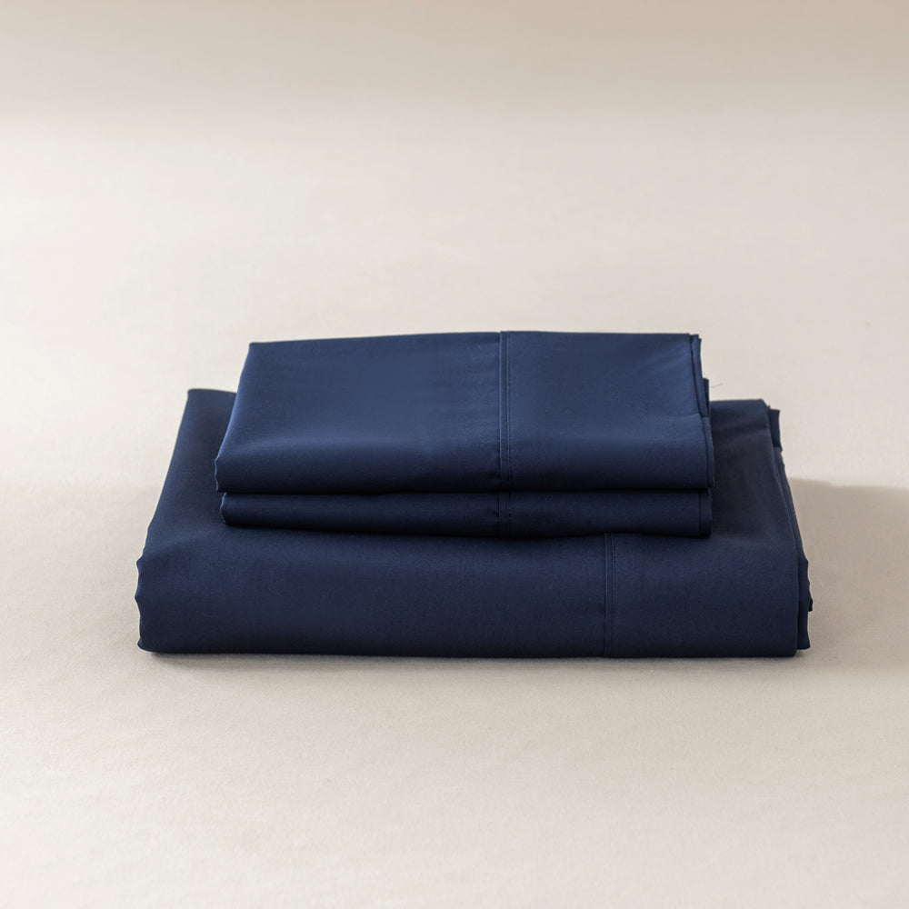 Navy King Size 60cm 400TC Casey Cotton Bed Sheet Set for Ultimate Comfort