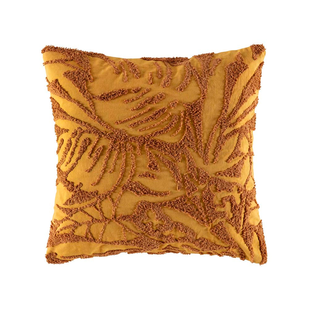 KAS Tropical Mustard-Colored Square Filled Decorative Cushion for Lounge and Bedroom