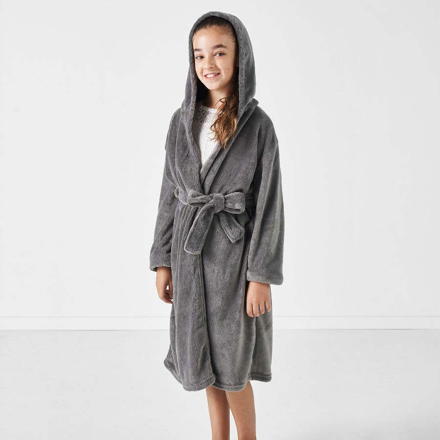 Charcoal-colored Plush Bathrobe for Kids in Small Size 4