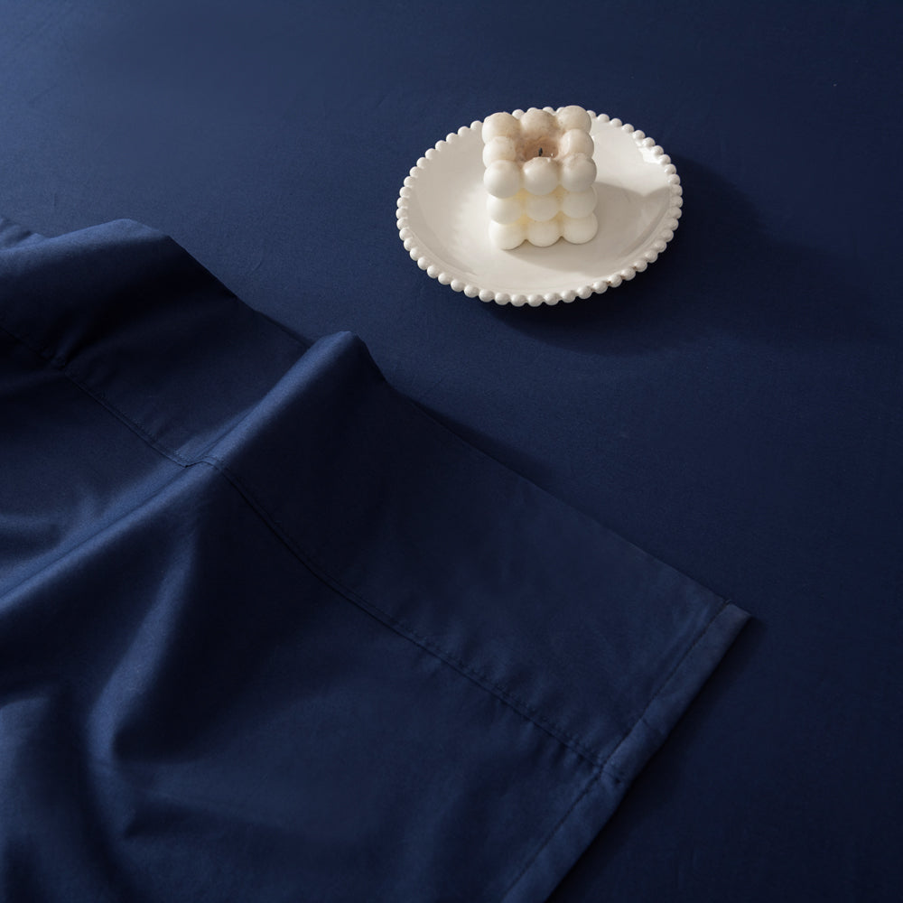 Navy 400TC Casey Cotton Flat Sheet for Long Single Bed