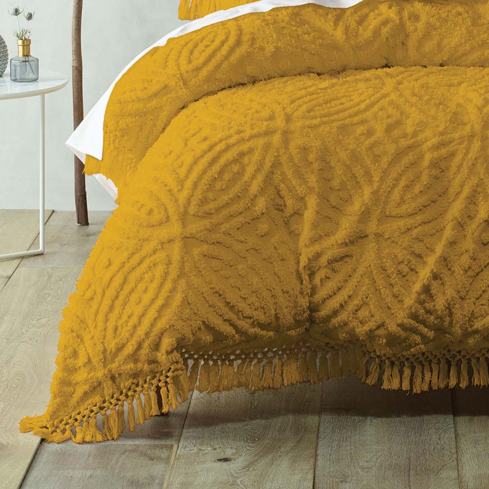 Soft Cotton Chenille Queen Bed Savannah Mustard Quilt Cover Set