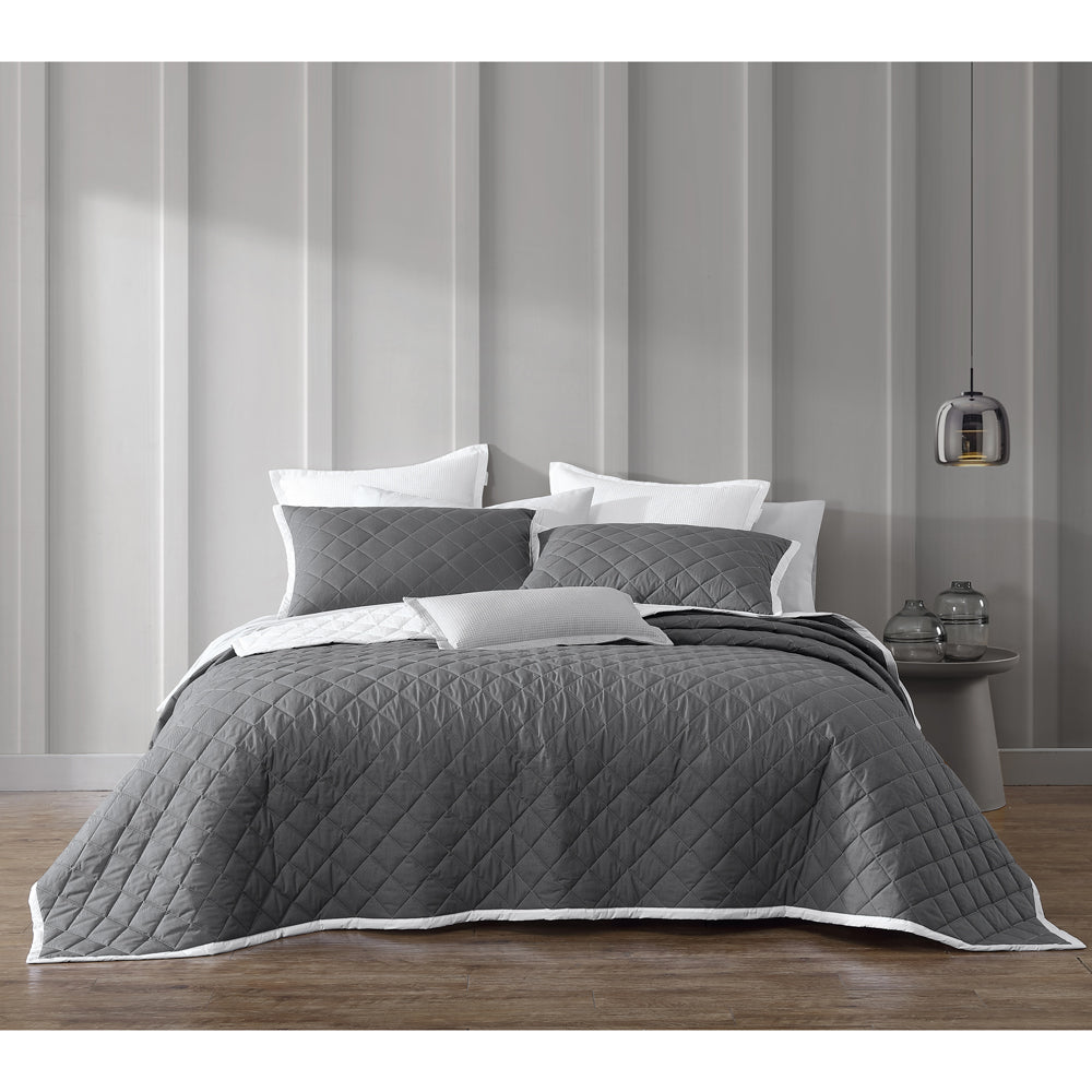 Essex Charcoal Bedspread for Queen - Sized Bed with Elegant Herringbone Design