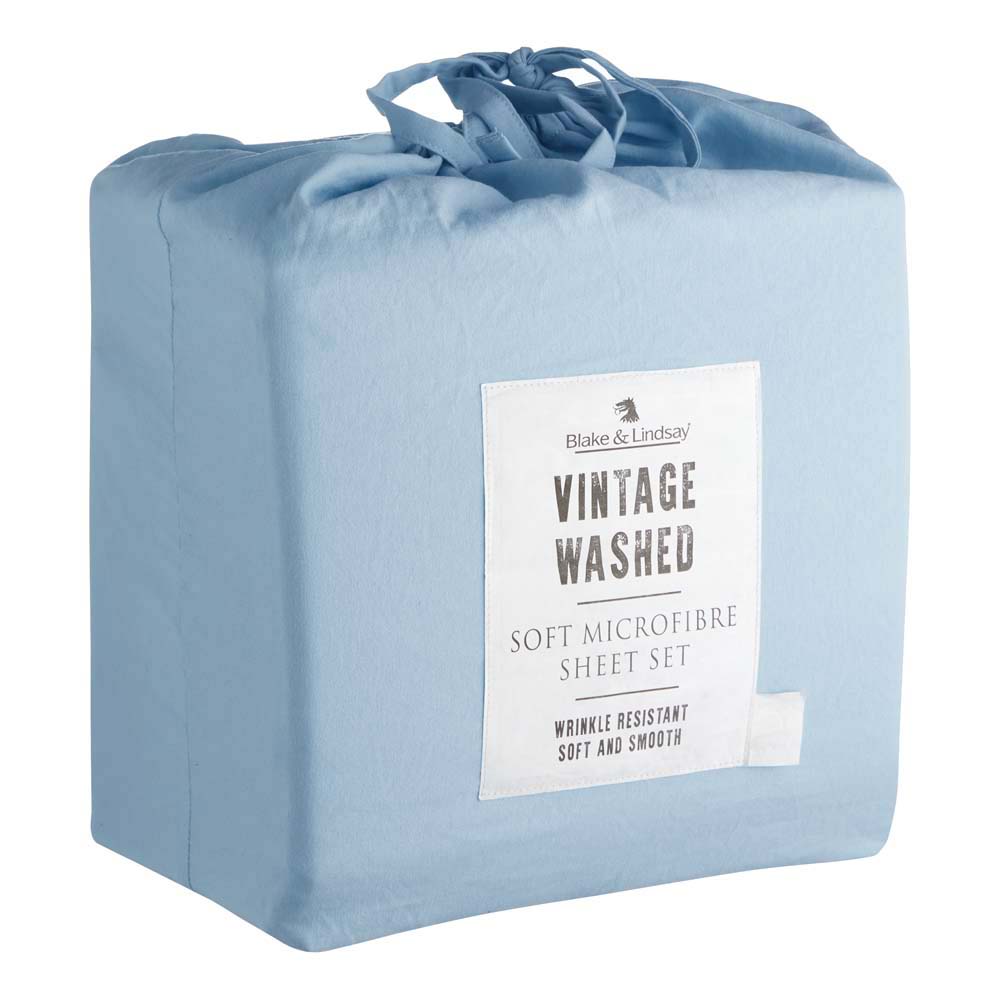 King Size Vintage Washed Sky Microfibre Sheet Set for Easy Everyday Use