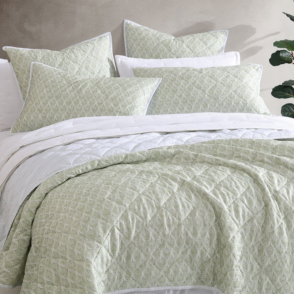 Shelby Sage Bed Coverlet for Single or Double Beds - A Bohemian-Inspired Bedding Piece