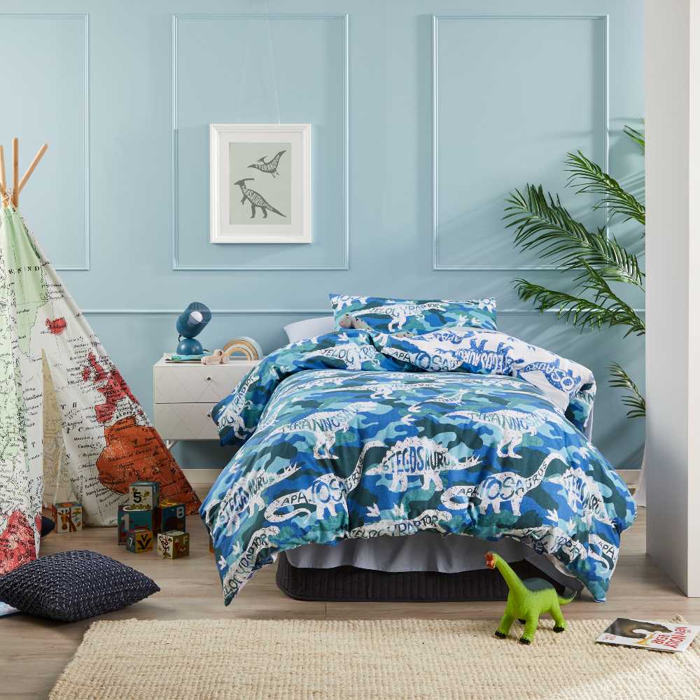 Double Bed Size Camouflage Dinosaur Themed Blue Quilt Cover Set