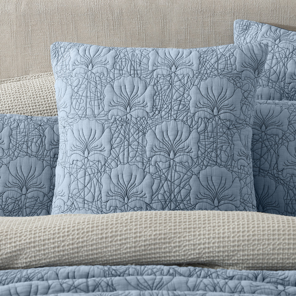 Lilian European Denim Sham with Exquisite Nouveau Floral Design