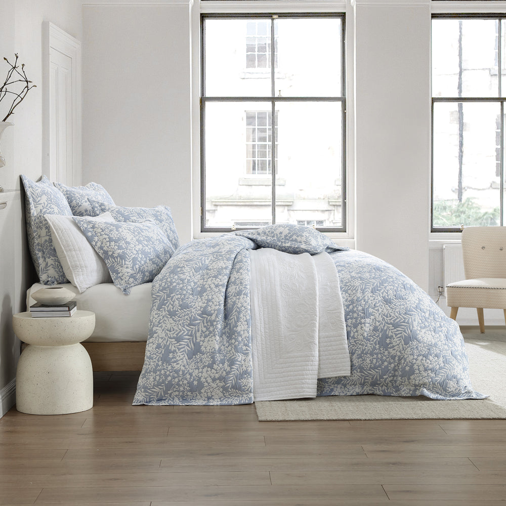 Quinn Super King Denim Quilt Cover Set with Native Australian Foliage Inspiration