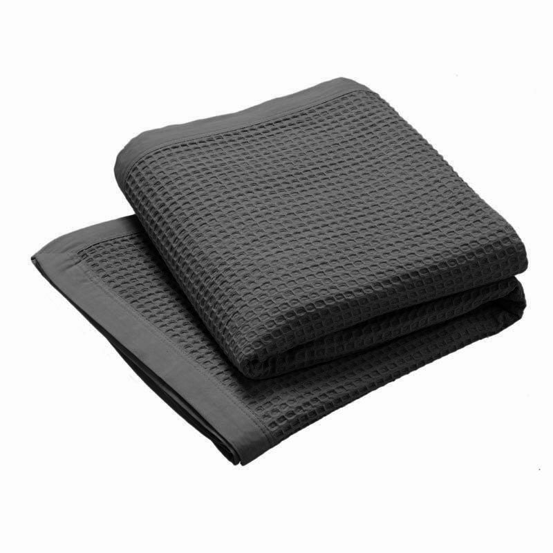 Luxurious Charcoal Super King Size Cotton Waffle Bed Blanket by Logan & Mason