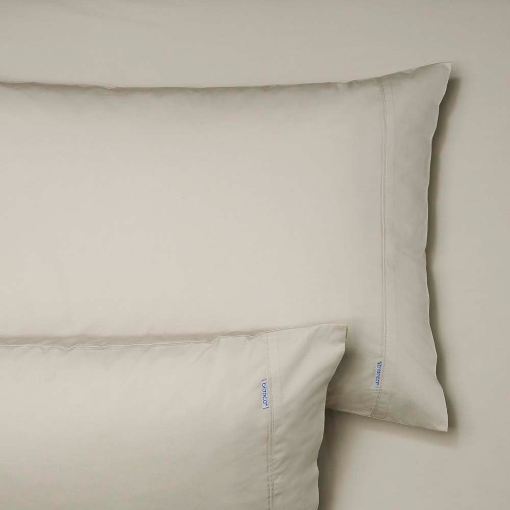 Heston 300TC 100% Cotton Percale Stone Queen Bed Fitted Sheet & Pillowcase Set