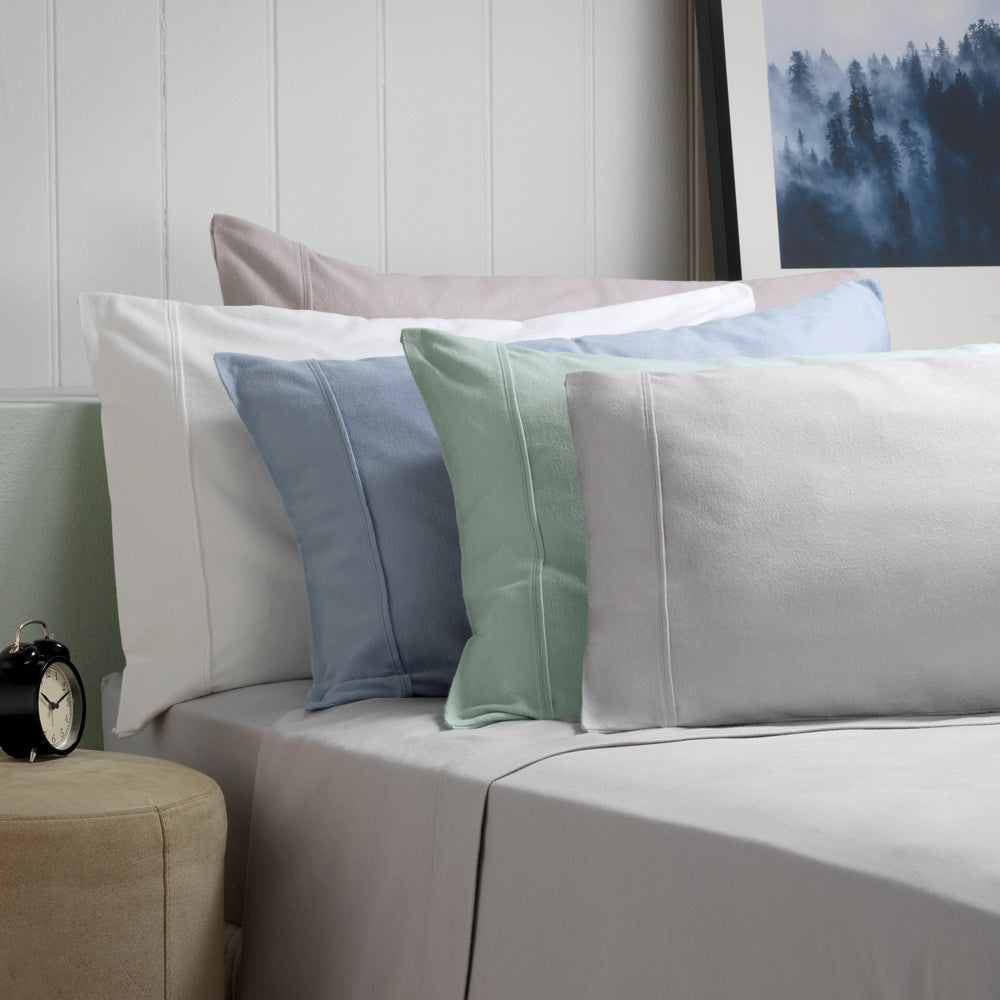 Bianca Fletcher High - Quality Brushed Cotton Flannelette Sheet Set in Sage Color for Split King 50cm Deep Wall Bed