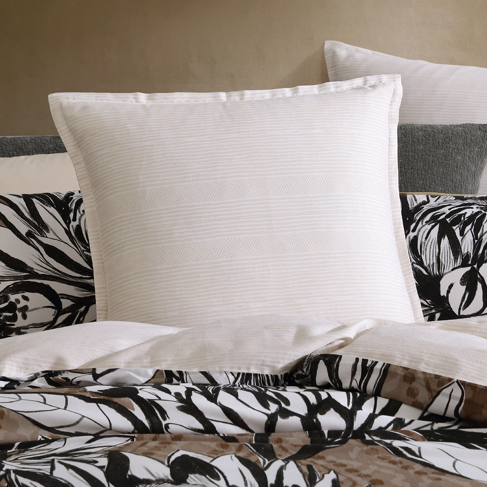 Stylish Hinton European Pillowcase with White and Caramel Textured Stripes