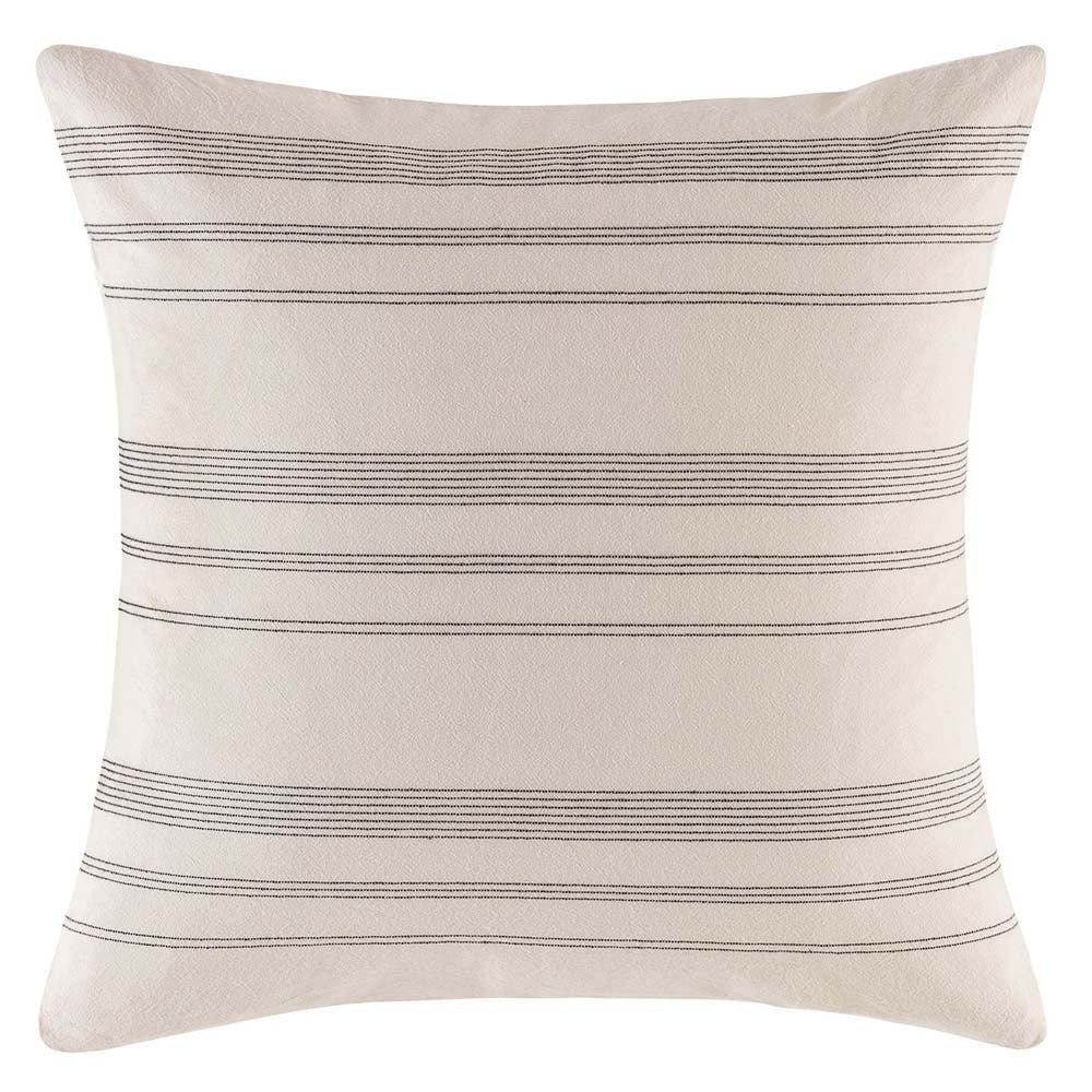 Bexley Cream European Pillowcase with Soft Linear Black Stripes