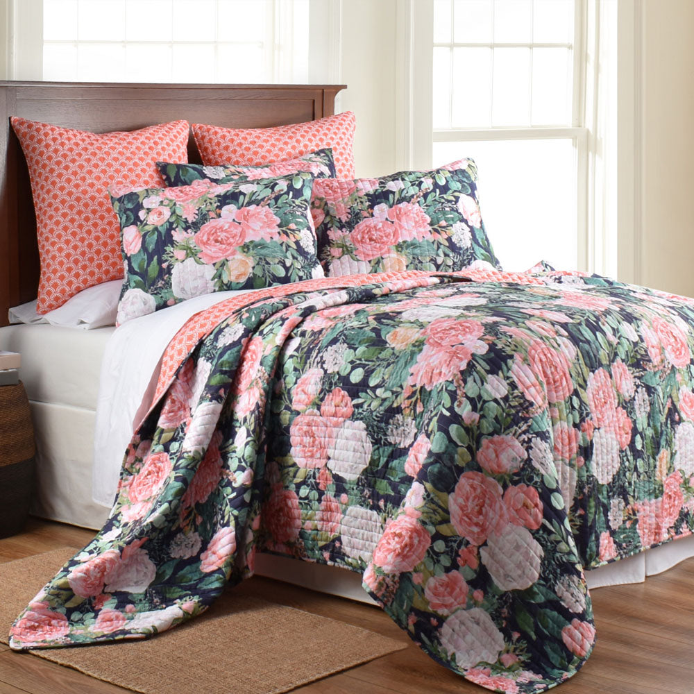 Queens Bed Coverlet Set for King Single Size Bed with Floral and Geometric Designs