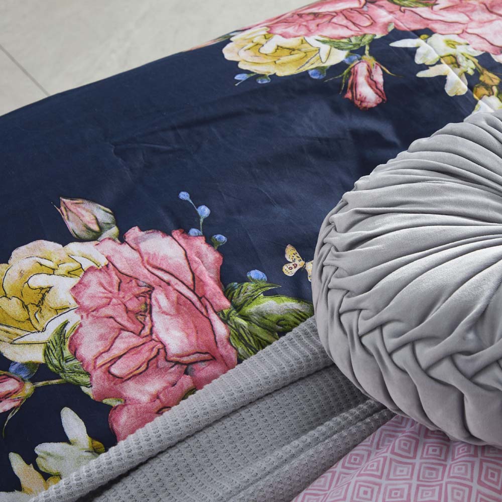 Navy Bouquet Quilt Cover Set for King - Sized Bed