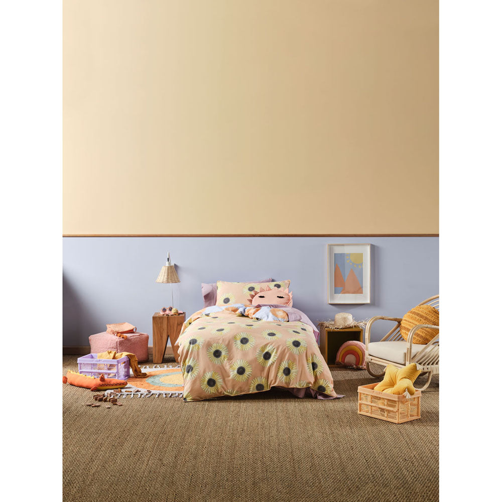 Linen House Kids Hello Sunshine Peach Reversible Double Bed Quilt Cover Set