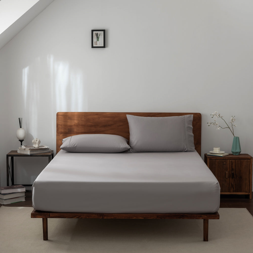 Casey 400TC Pewter Cotton Fitted Sheet & Pillowcase Combo for Long Single 40cm Bed