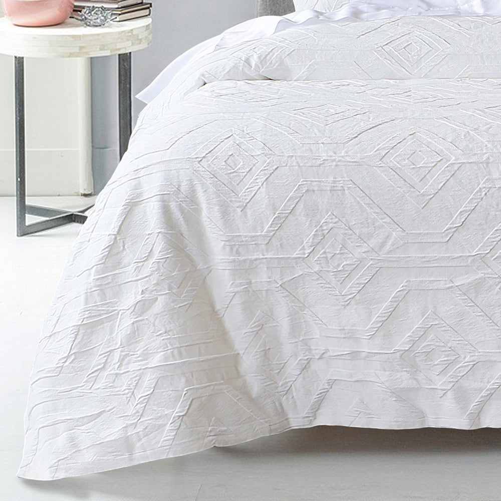 Bianca Kora White Queen-Sized Easy-Care Quilt Cover Set