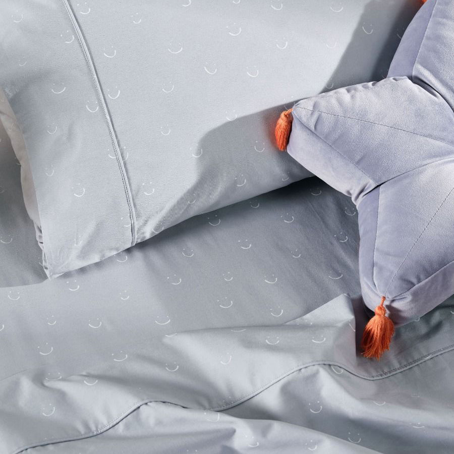 Single Bed Smoke Sheet Set with All - Around Smiles by Linen House