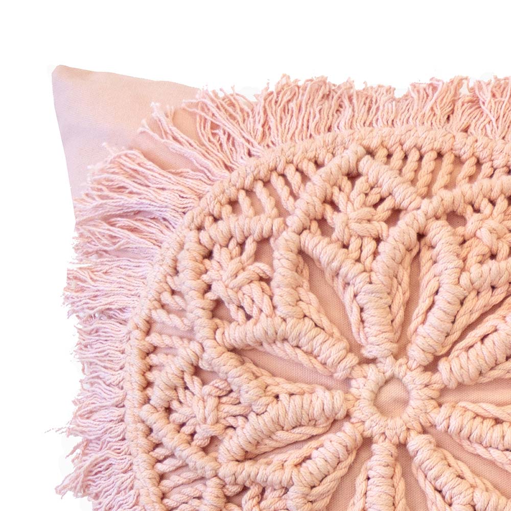 Bambury Sosa Papaya Bohemian Macramé Circular Sun Motif Square Filled Decorative Cushion
