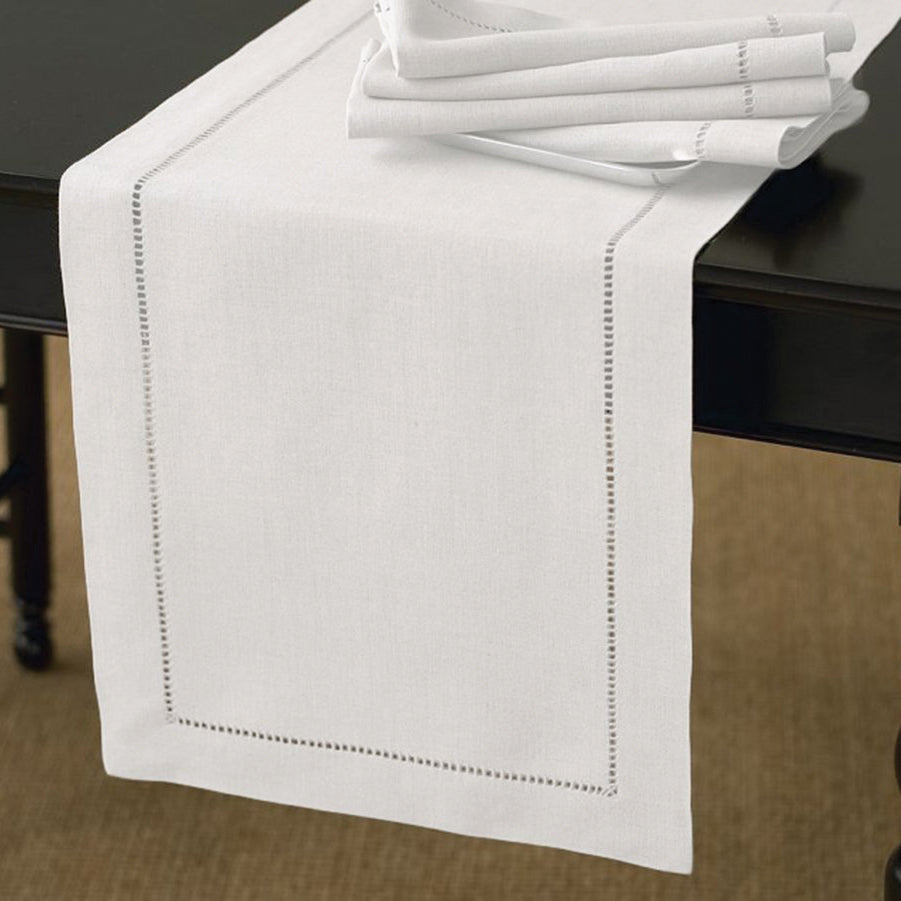 White Hemstitch Table Runner, 135cm for Elegant Dining