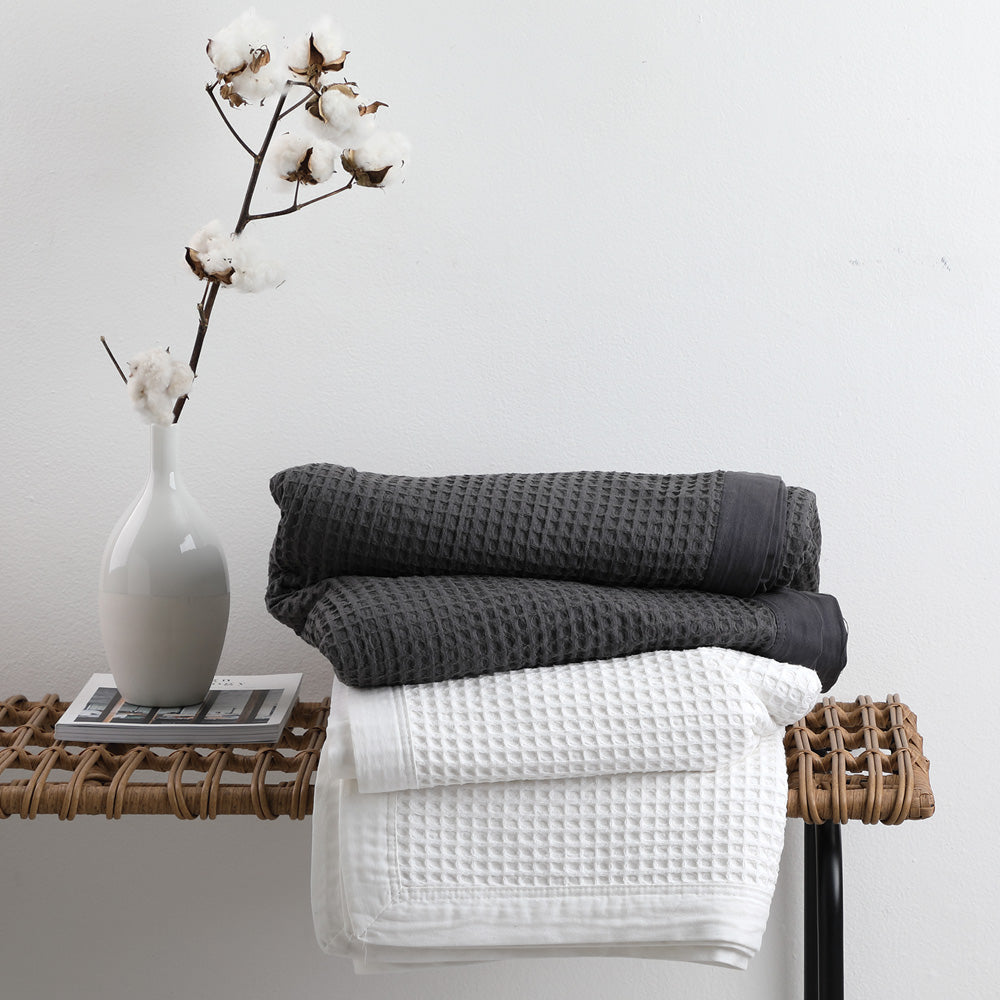 Logan & Mason Charcoal Colored Cotton Waffle Blanket Suitable for King Single or Double Bed