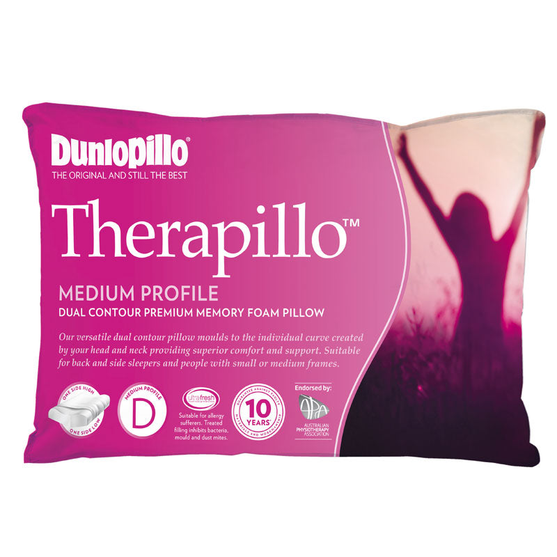 Dunlopillo Therapillo Premium Memory Foam Dual Contour Medium Profile Supportive Pillow for Side Sleepers and Small to Medium Frames