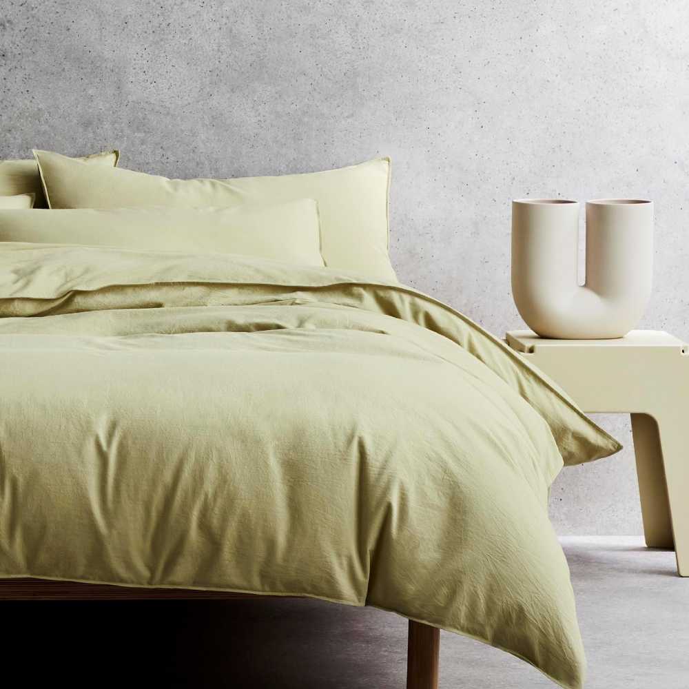Luxurious Sheridan Onslo Asparagus Organic Cotton King Size Bed Quilt Cover Set