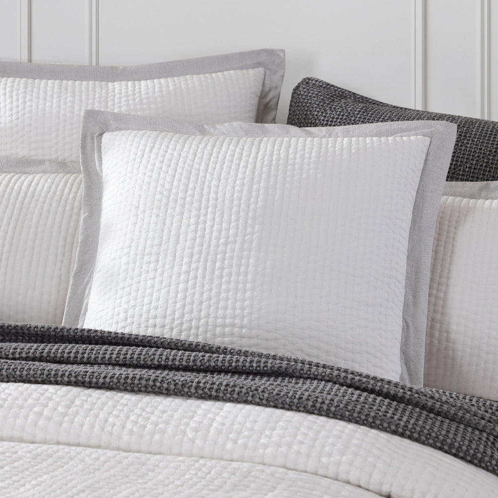 Felix European Pillowcase in Charcoal with Quilted Design